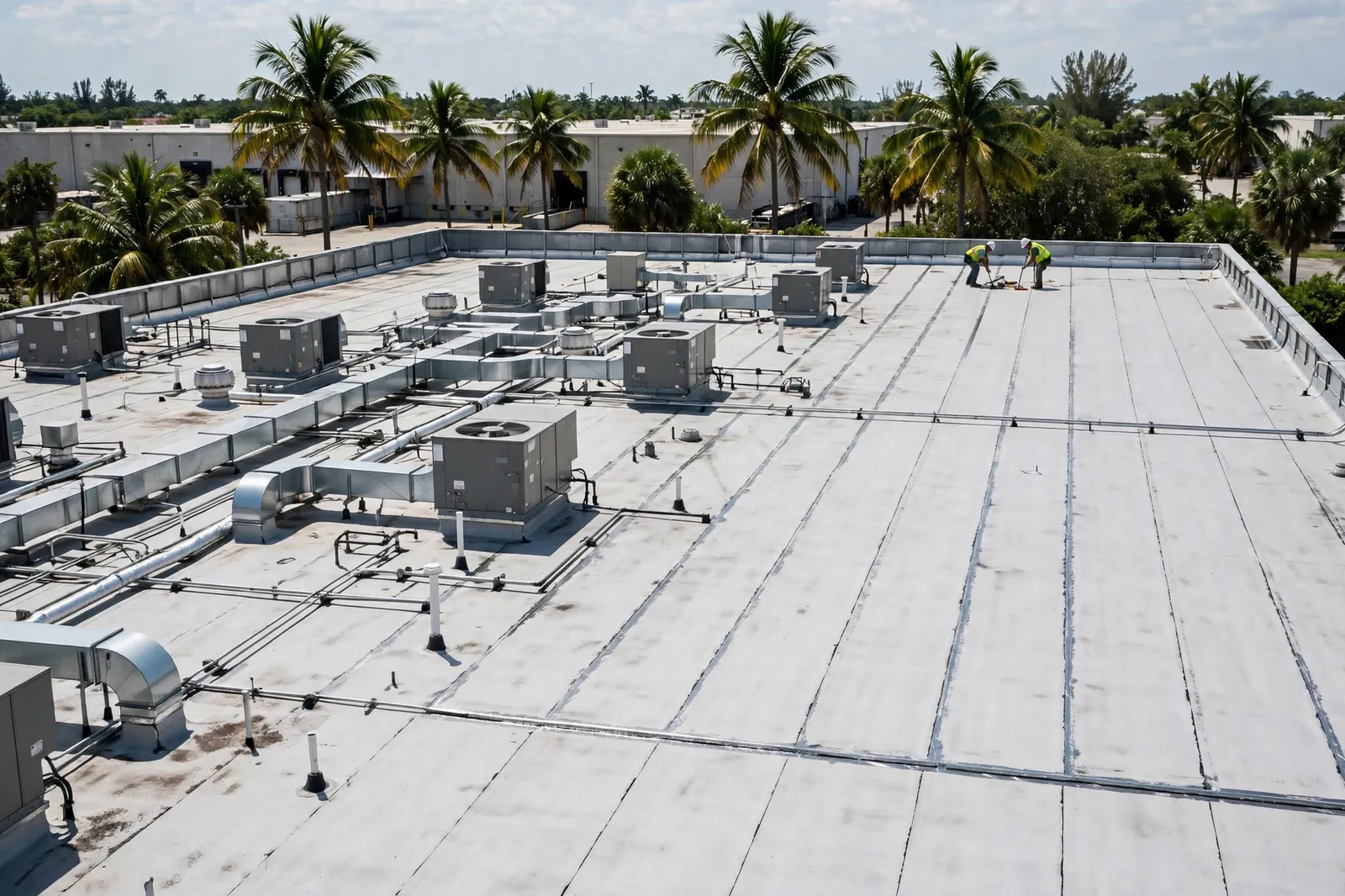Flat commercial roof with HVAC units at a property in Northside, Florida