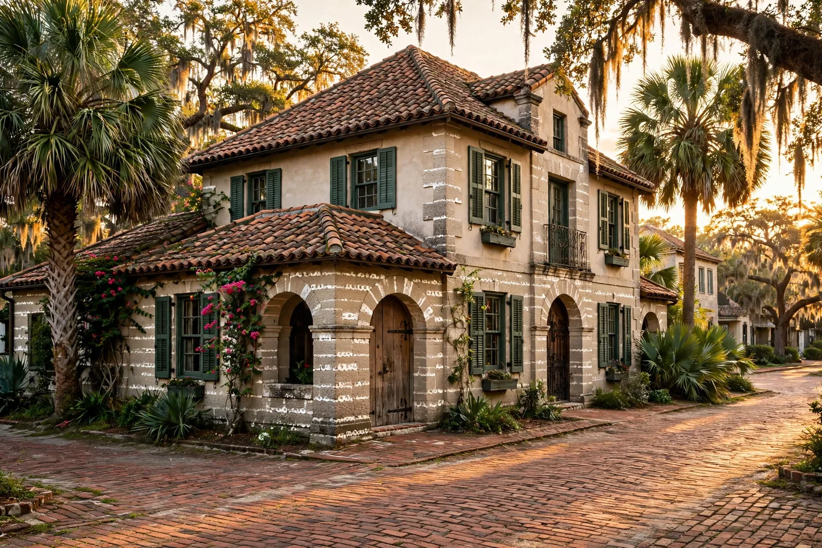 Roofer carrying shingles up a ladder at a home in Saint Augustine, Florida